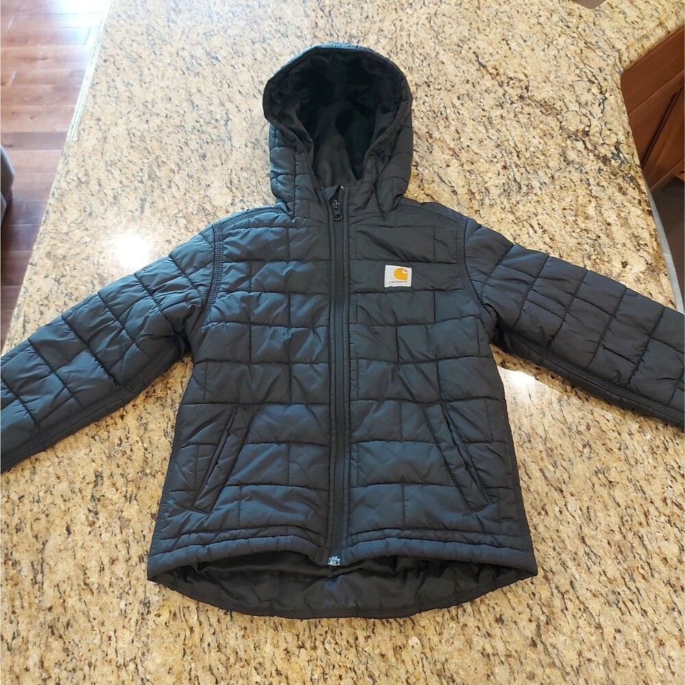Carhartt Youth Boys X-SMALL (6) Black Insulated Hooded Puffer Coat Quilted Nylon